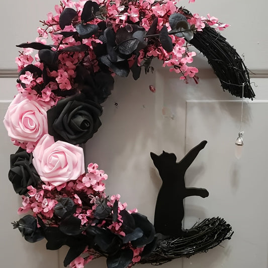 Cat Moon Wreath Halloween Decor