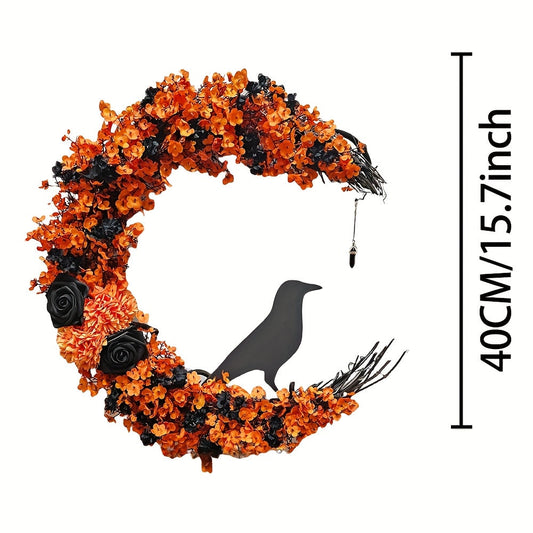 Halloween Moon & Crow Wreath Wall Decor