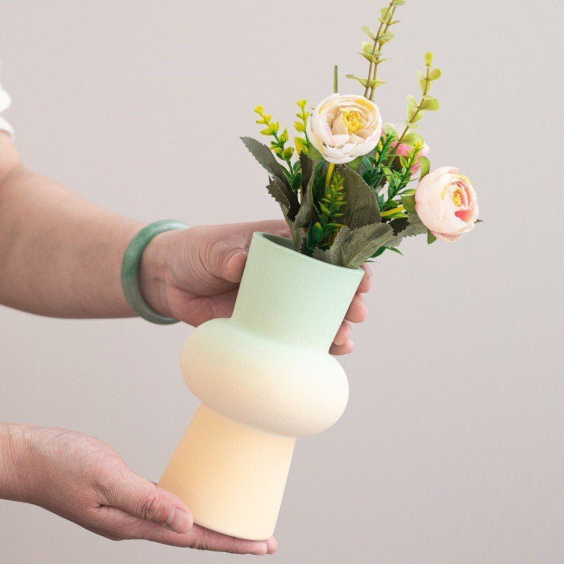 Handmade Ceramic Gradient Vase, Dopamine Geometric Matte Flower Vessels