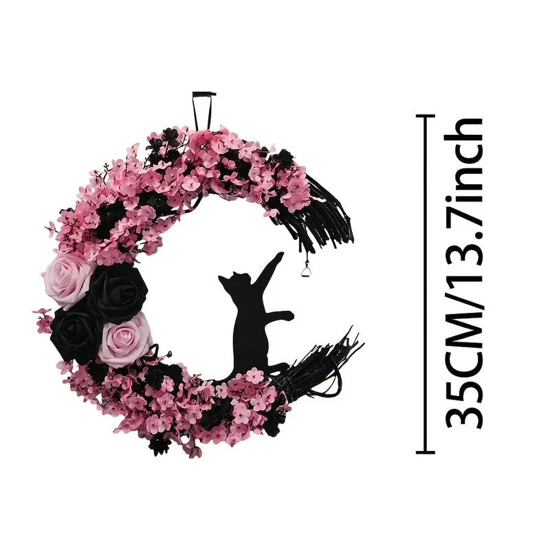 Cat Moon Wreath Halloween Decor